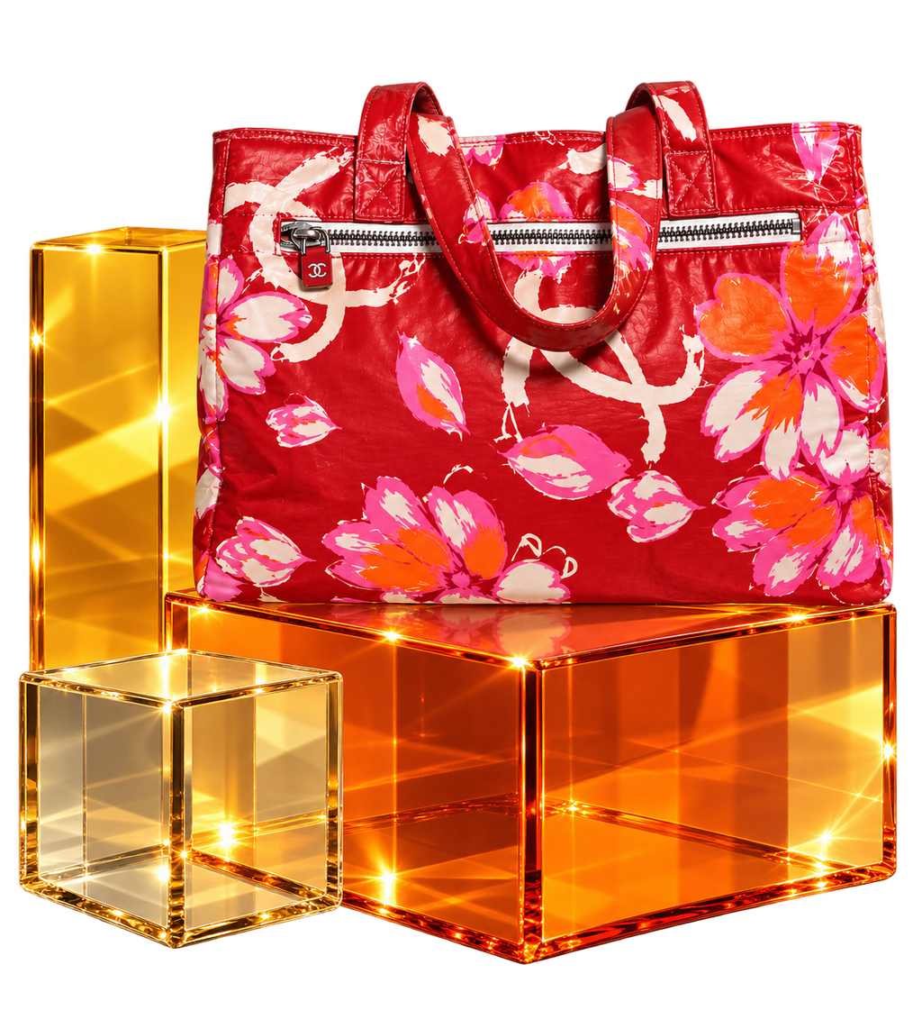 Chanel Vintage Floral Tote, Red Patent Leather