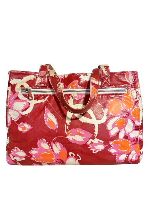 Chanel Vintage Floral Tote in vernice rossa con stampa floreale