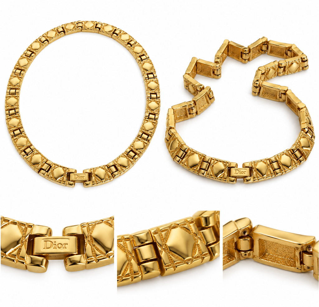 Christian Dior vintage 24K gold-plated Cannage statement collar detail