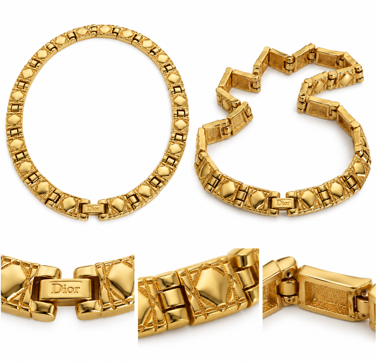 Christian Dior vintage 24K gold-plated Cannage statement collar detail