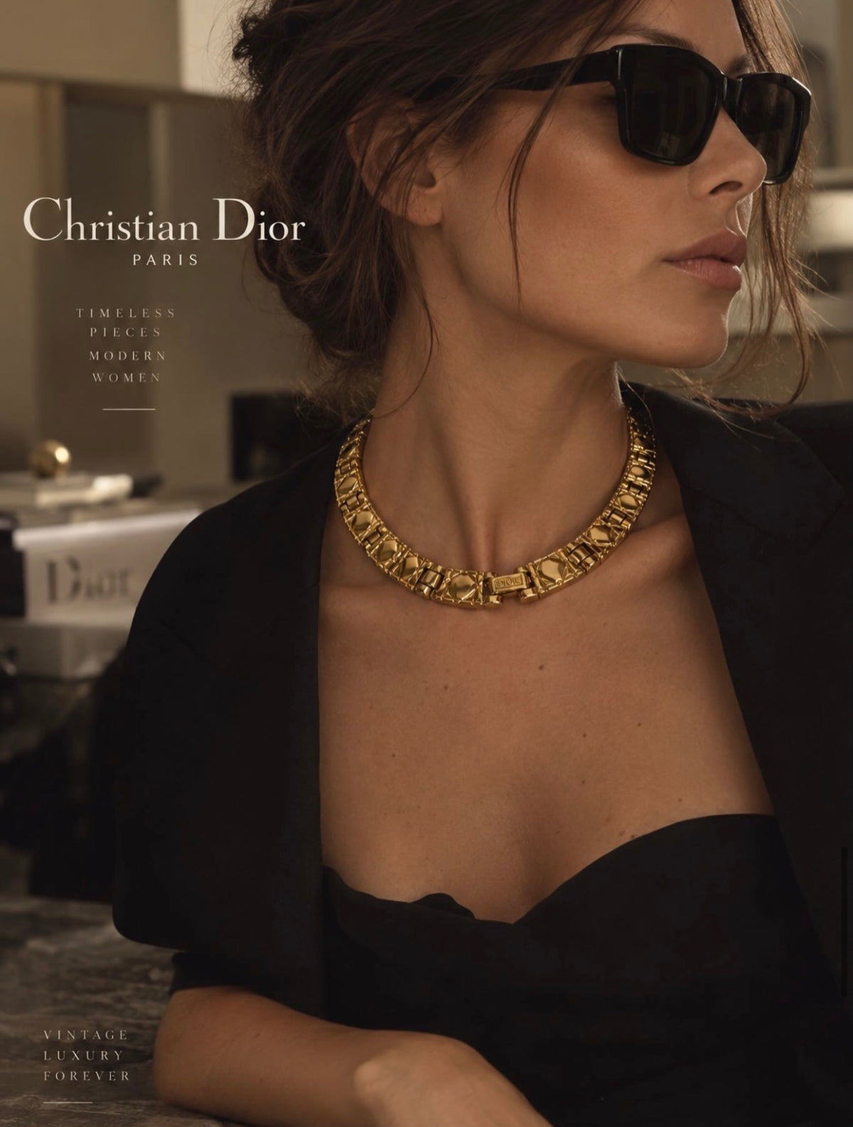 Christian Dior vintage 24K gold-plated Cannage statement collar editorial