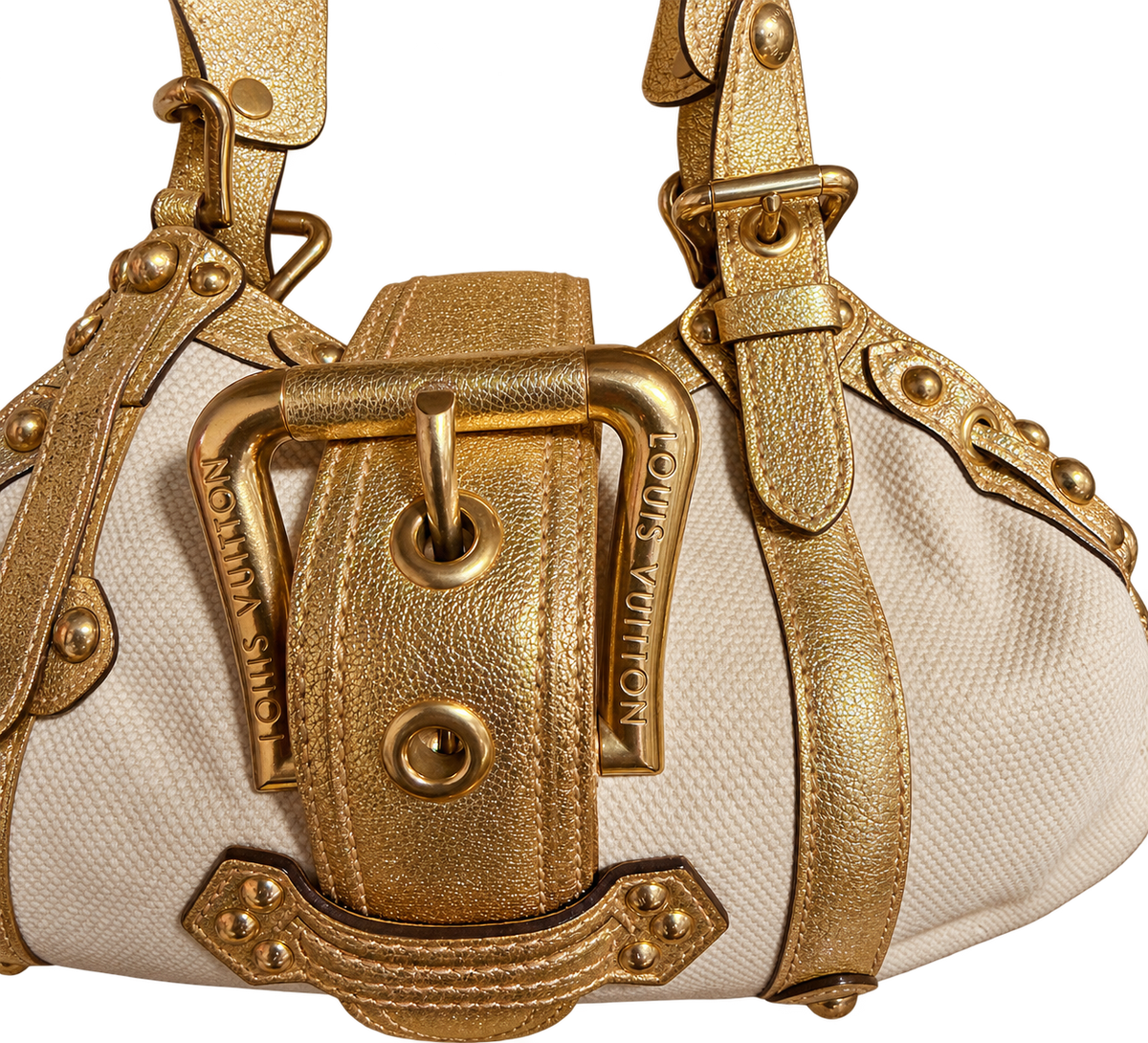 Louis Vuitton Theda GM dettaglio fibbia e finiture oro