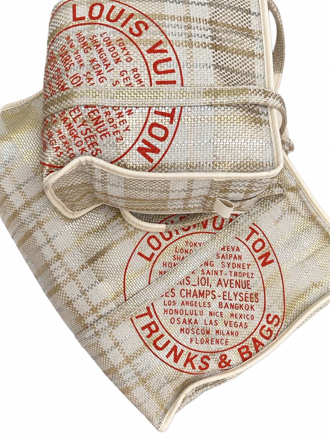 Louis Vuitton rare woven leather weekend travel bags - woven exterior and travel stamp detail