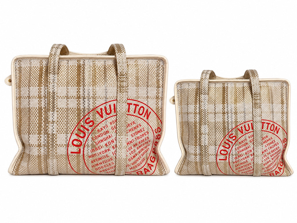 Louis Vuitton rare woven leather weekend travel bags - set of two