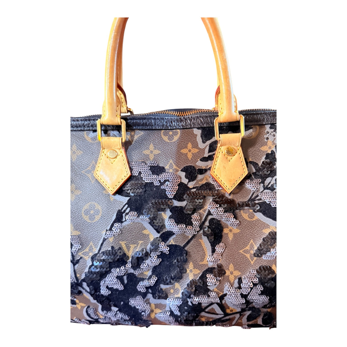 Louis Vuitton Speedy 30 Fleur de Jais dettaglio frontale e manici
